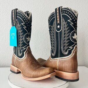 Lane RODEO HOUSTON Mens Cowboy Boots Size 10.5 Brown Leather Western Blunt Toe